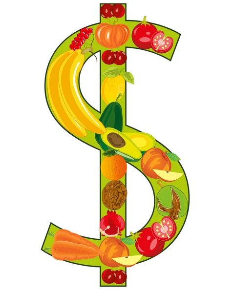 Ilustração Vetorial Sinal Dólar Frutas Legumes — Fotografia de Stock