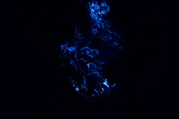 Blå Låga Brand Bränning Ris Halm Natten — Stockfoto
