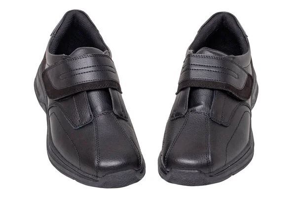 Mans Zwarte Schoenen Close Van Een Paar Zwarte Sneakers Sportschoenen — Stockfoto