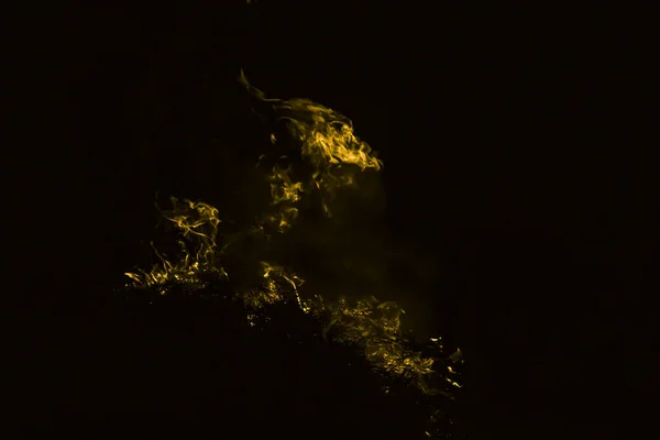 Gelbe Flamme Feuer Verbrennen Von Reisstroh Der Nacht — Stockfoto