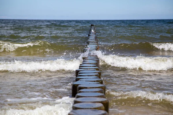 Breaking Waves Wooden Planks Baltic Sea Summer — Stock Photo, Image