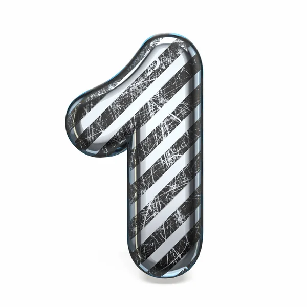 Striped Steel Black Scratched Font Number One Ilustração Renderização Isolada — Fotografia de Stock
