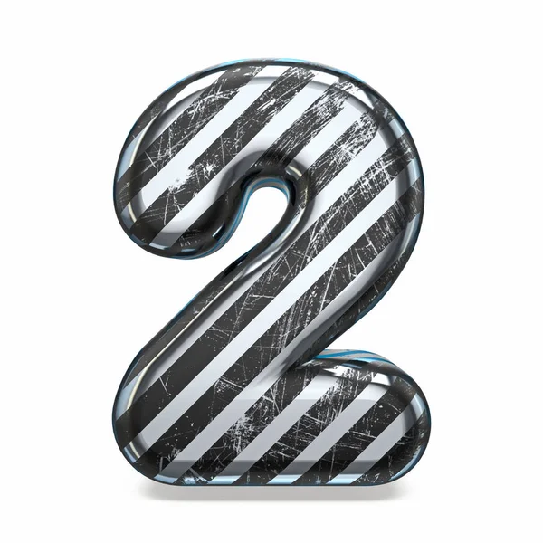Striped Steel Black Scratched Font Number Two Render Ilustração Isolada — Fotografia de Stock