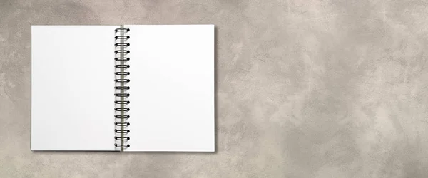 Üres Nyitott Spirál Notebook Mockup Elszigetelt Beton Banner — Stock Fotó