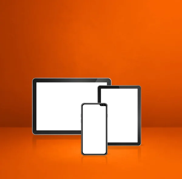 Mobilní Telefon Digitální Tablet Oranžovém Kancelářském Stole Ilustrace — Stock fotografie