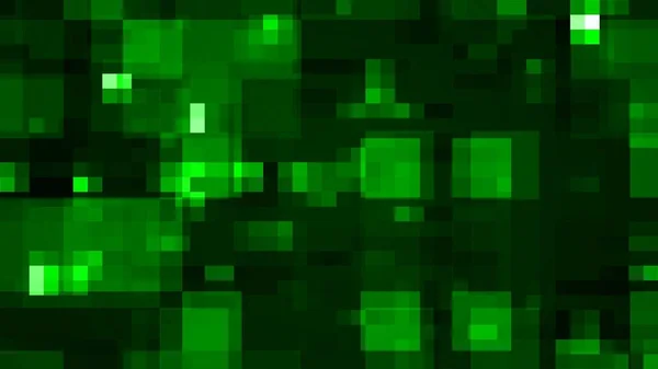 Siyah Arkaplanda Birçok Farklı Boyutta Bulanık Yeşil Blokların Soyut Grafik — Stok fotoğraf