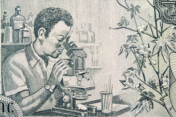 Muž Mikroskopu Portrét Etiopských Peněz Birr — Stock fotografie