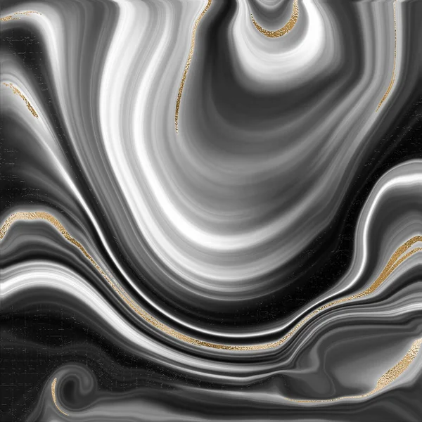 液体抽象的大理石玛瑙背景 金光闪闪的斑纹质感 金脉流成的大理石效果 黑色和白色背景 说明1 — 图库照片