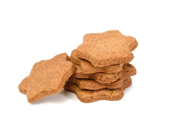 Star Formad Bakad Choklad Pepparkakor Cookie Isolerad Vit Bakgrund Stack — Stockfoto