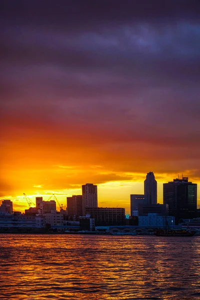 Tokyo Skyline Sunset Seen Harumi Pier Shooting Location Tokyo Metropolitan — Stock Photo, Image