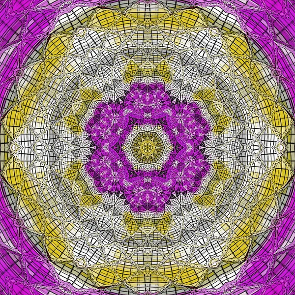 Mandala Tracery Wheel Mehndi Етнічний Орнамент Барвиста Текстура Симетрії Каракулів — стокове фото