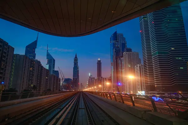 Dubai Sonnenaufgang Landschaft Von Den Vereinigten Arabischen Emiraten Dubai Metro — Stockfoto