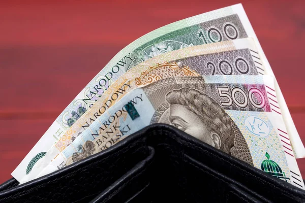 Dinheiro Polonês Zloty Carteira Preta — Fotografia de Stock