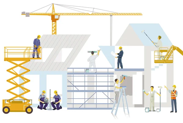 Ilustración Vectorial Los Trabajadores Construcción Que Trabajan Sobre Fondo Blanco — Foto de Stock