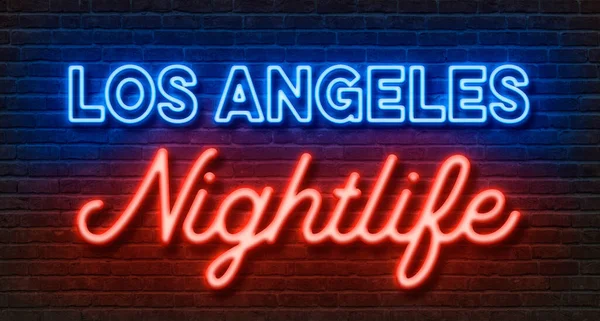 Neon Znak Ścianie Cegły Los Angeles Nocne Życie — Zdjęcie stockowe