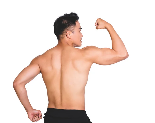 Muscular Man Towel His Back Isolated White Background — Stock Photo, Image