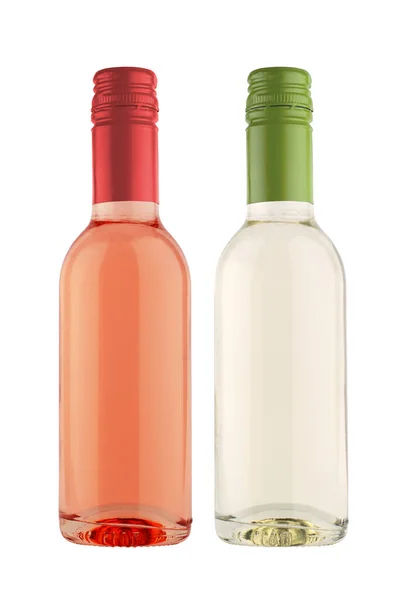 フロントビュー スモール シングル サーブ ミニチュア ローズとホワイト ワイン ボトル ラベルなし — ストック写真