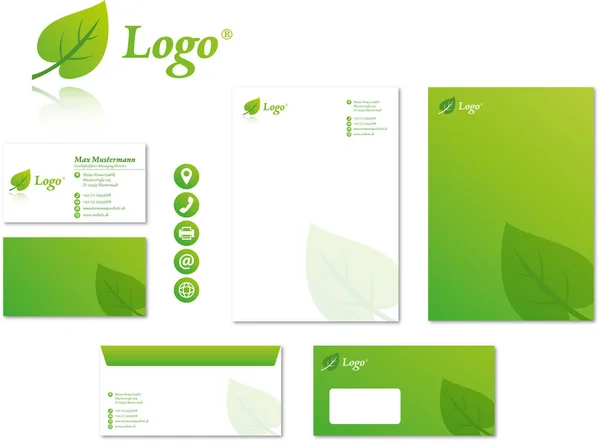 Corporate Design Stazionario Moderno Vettoriale Logo Set Collezione Verde Ambiente — Foto Stock