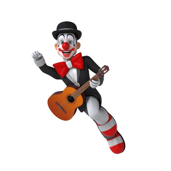 Divertente Clown Con Chitarra Isolata Bianco — Foto Stock