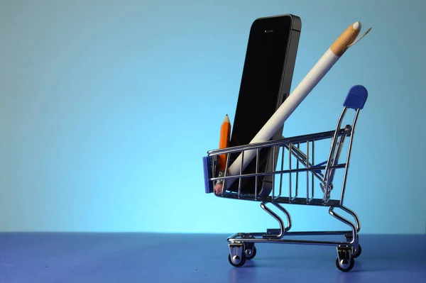 Shopping Cart Blue Background — Stock Photo, Image