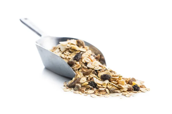 Cereali Paletta Muesli Sani Con Fiocchi Avena Noci Uvetta Isolati — Foto Stock