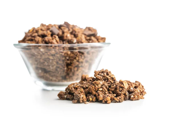 Frukostflingor Morgon Choklad Granola Isolerad Vit Bakgrund — Stockfoto