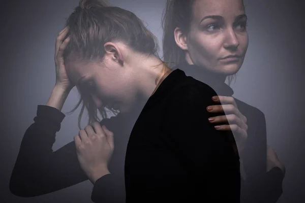 Depressed Mid Aged Woman Home Feeling Sad Lonely Anxious Color — Stock Photo, Image