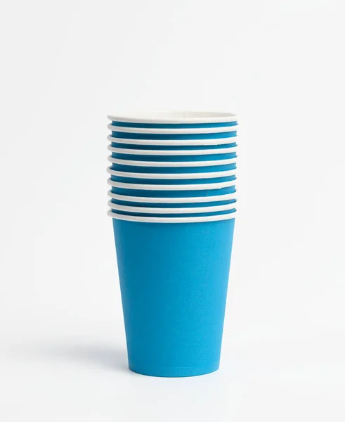 Синій Папір Одноразові Чашки Білому Тлі Концепт Екологічно Чистий Нульові — стокове фото