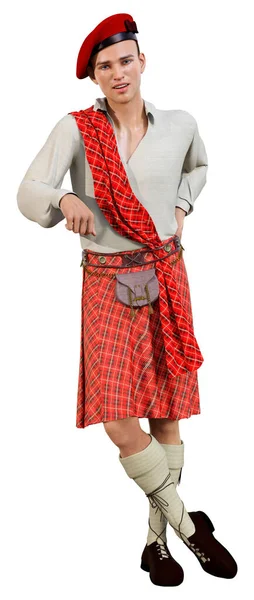 Weergave Van Een Jonge Hooglander Met Een Traditionele Schotse Kilt — Stockfoto