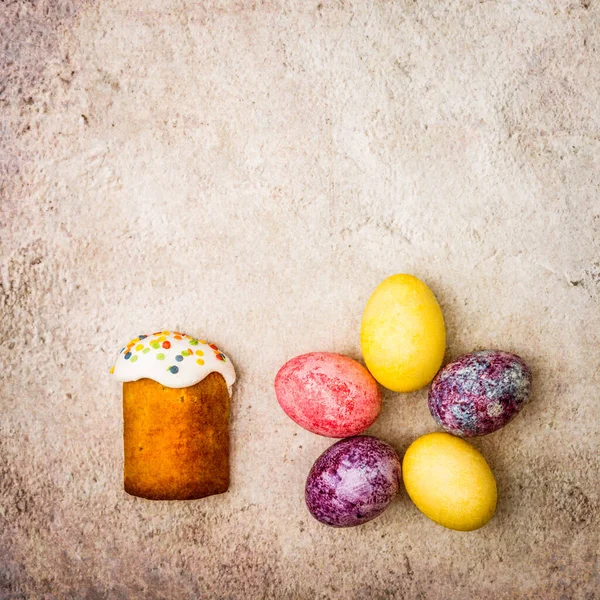 Easter Cakes Easter Colored Eggs Beautiful Textured Background Religious Holiday — Stock Photo, Image