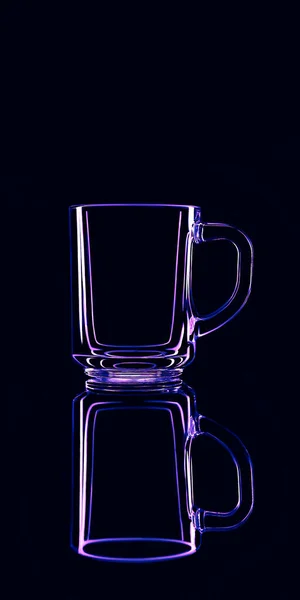 Juste Verre Sur Fond Noir Avec Reflet Couleurs Violettes Isolé — Photo