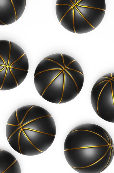 Many Black Basketball Gold Bright Background Rendering — Stock Photo, Image