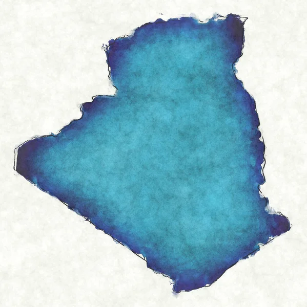 Argelia Mapa Con Líneas Dibujadas Azul Acuarela Ilustración — Foto de Stock