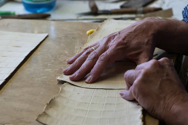 Mani Una Donna Che Pezzo Pasta — Foto Stock