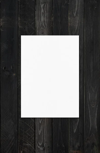 Prázdný List Papíru Mockup Šablony Izolované Černém Pozadí Dřeva — Stock fotografie