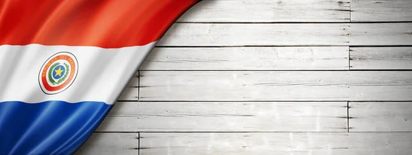 Paraguay Zászló Régi Fehér Falon Vízszintes Panoráma Transzparens — Stock Fotó