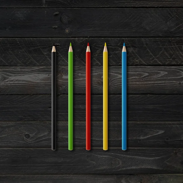 Colouring Pencils Mockup Isolated Black Wood Background — Stock Photo, Image