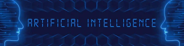 Intelligence Artificielle Lettrage Bleu Comme Bannière Entre Des Visages Stylisés — Photo