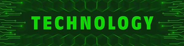 Technolgie Green Lettering Banner Information Connecting Lines Blurred Honeycomb Elements — Stock Photo, Image