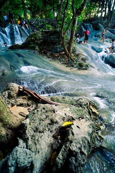 Erstaunliche Naturlandschaft Wasserfall Wasserfall Tropischen Wald Wang Kan Lueang Wasserfall — Stockfoto