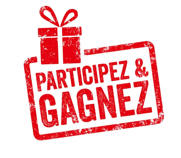 Czerwony Znaczek Ikoną Prezentu Enter Win French Participez Gagnez — Zdjęcie stockowe