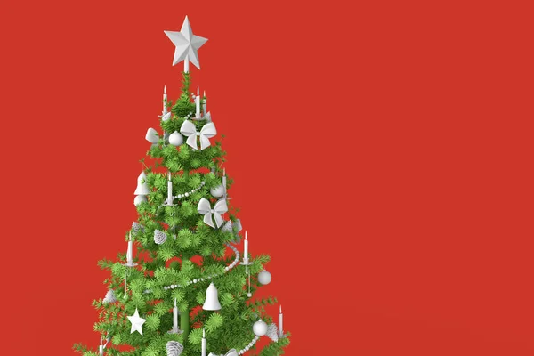 Árbol Navidad Con Bolas Rojas Regalo Sobre Fondo Blanco — Foto de Stock