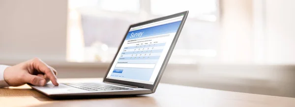 オンラインビジネスフィードバック調査フォームまたはコンピュータ上のレポート — ストック写真
