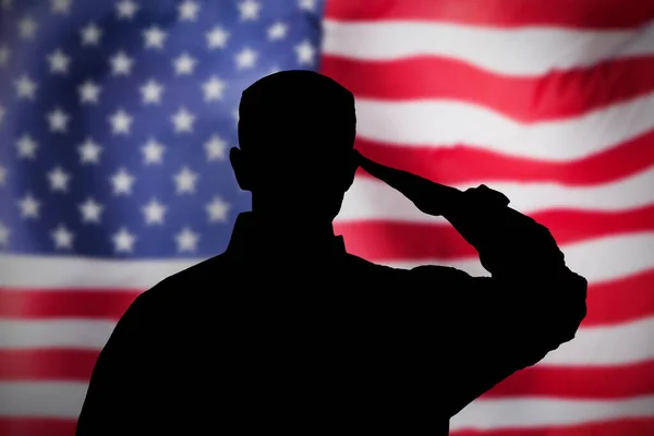 Military Soldier Saluting Flag National Hero Veteran — Stock Photo, Image