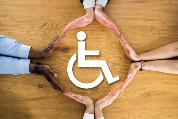 Personne Handicapée Connecter Bureau Vue Grand Angle — Photo
