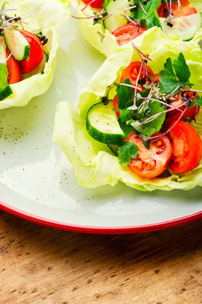 Salada Primavera Vegetal Com Repolho Pepino Tomate Ervas Salada Legumes — Fotografia de Stock