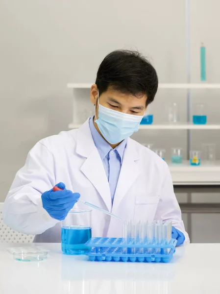 Covid Testing Laboratory Asian Scientist Face Mask Drops Chemical Test Royalty Free Stock Photos