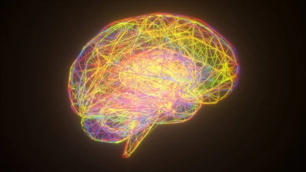 色彩艳丽的霓虹灯大脑 电脑生成 从薄网绘制抽象背景的3D — 图库照片