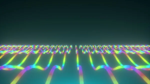 Displacement Neon Wavy Lines Computer Generated Rendering Rainbow Backdrop — Stock Photo, Image