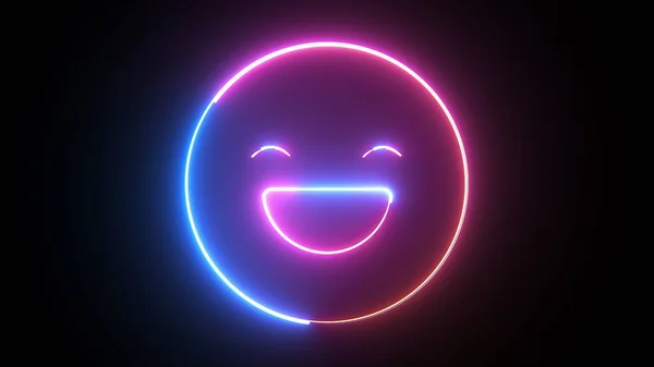 Neon Happy Emoji Symbol Computer Generated Rendering Emotion Background — Stock Photo, Image